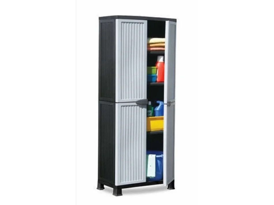 Schwarzes/grau Plastiklagerschrank mit 3 Regalen von je 20 kg