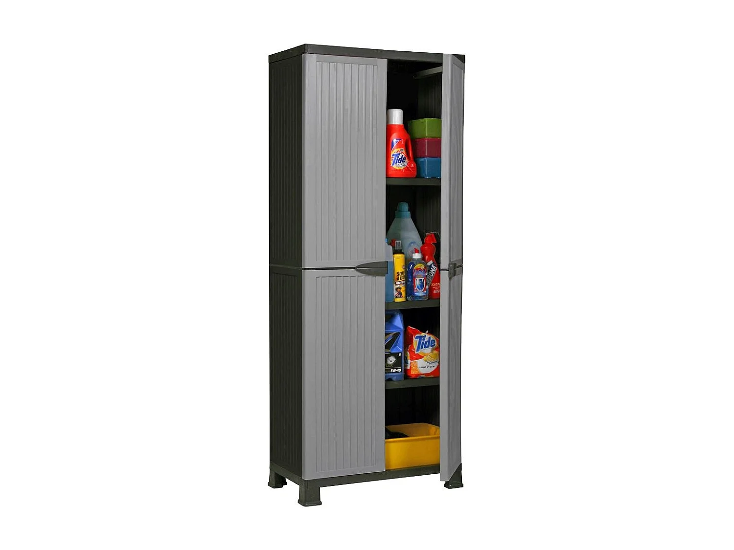 Schwarzes/grau Plastiklagerschrank mit 3 Regalen von je 20 kg