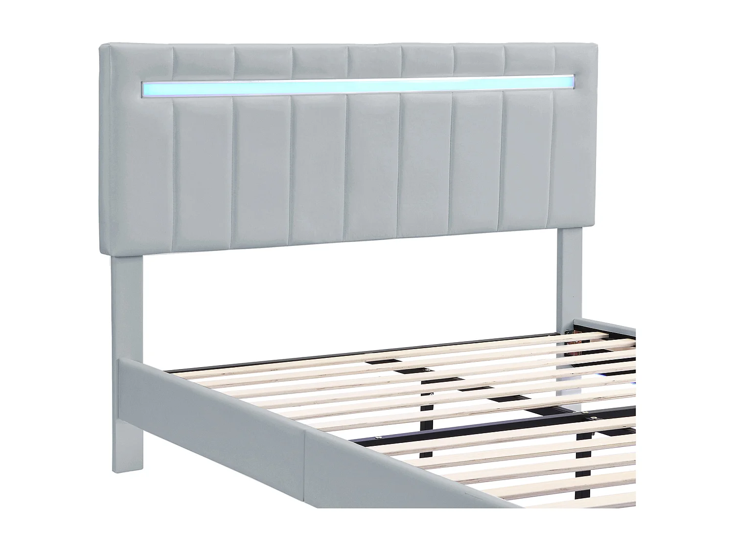 Letto imbottito in lino - 160x200 cm - con illuminazione a LED e porte di ricarica USB - Grigio