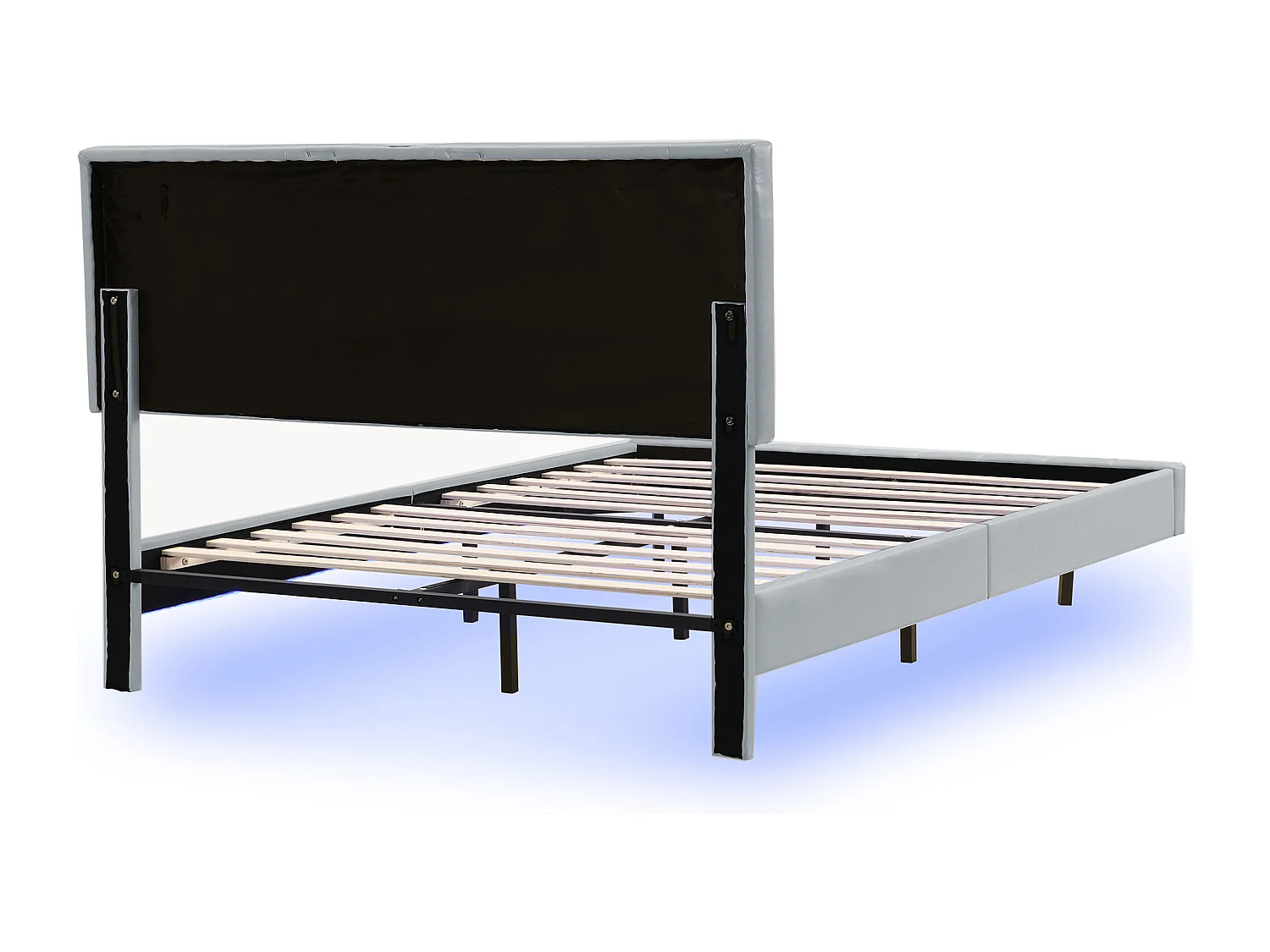 Letto imbottito in lino - 160x200 cm - con illuminazione a LED e porte di ricarica USB - Grigio