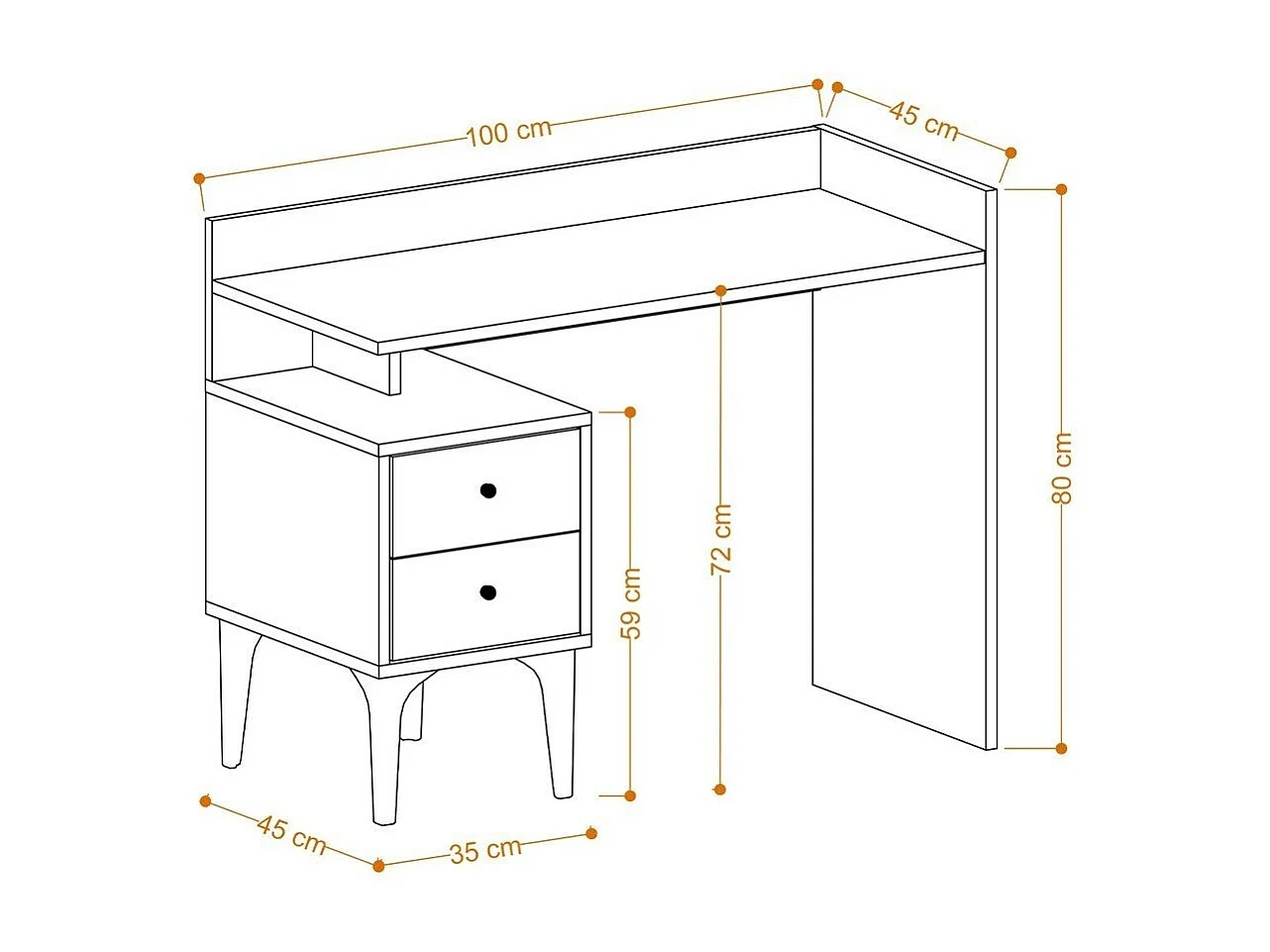 Escritorio con almacenamiento 2 cajones decorado en madera de roble L100 cm - PUUK