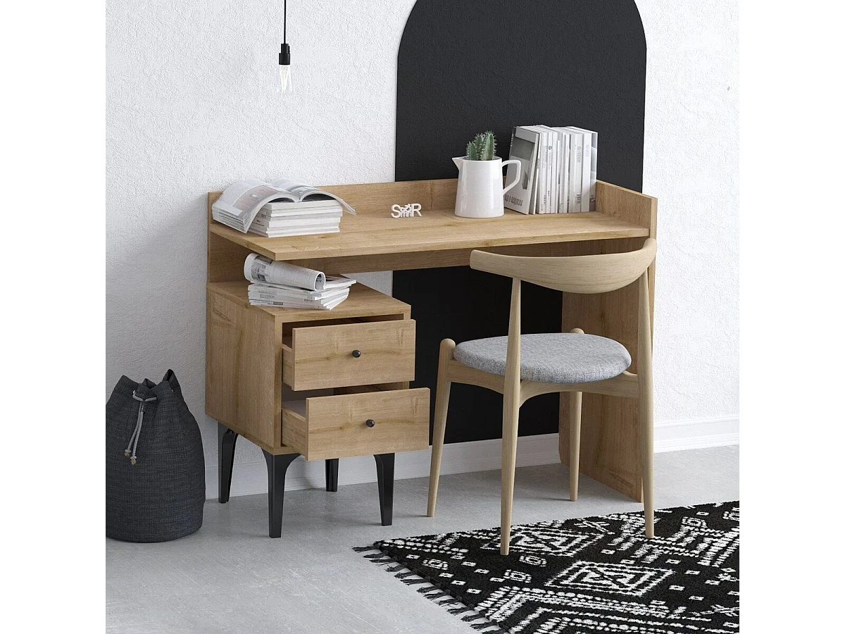 Escritorio con almacenamiento 2 cajones decorado en madera de roble L100 cm - PUUK