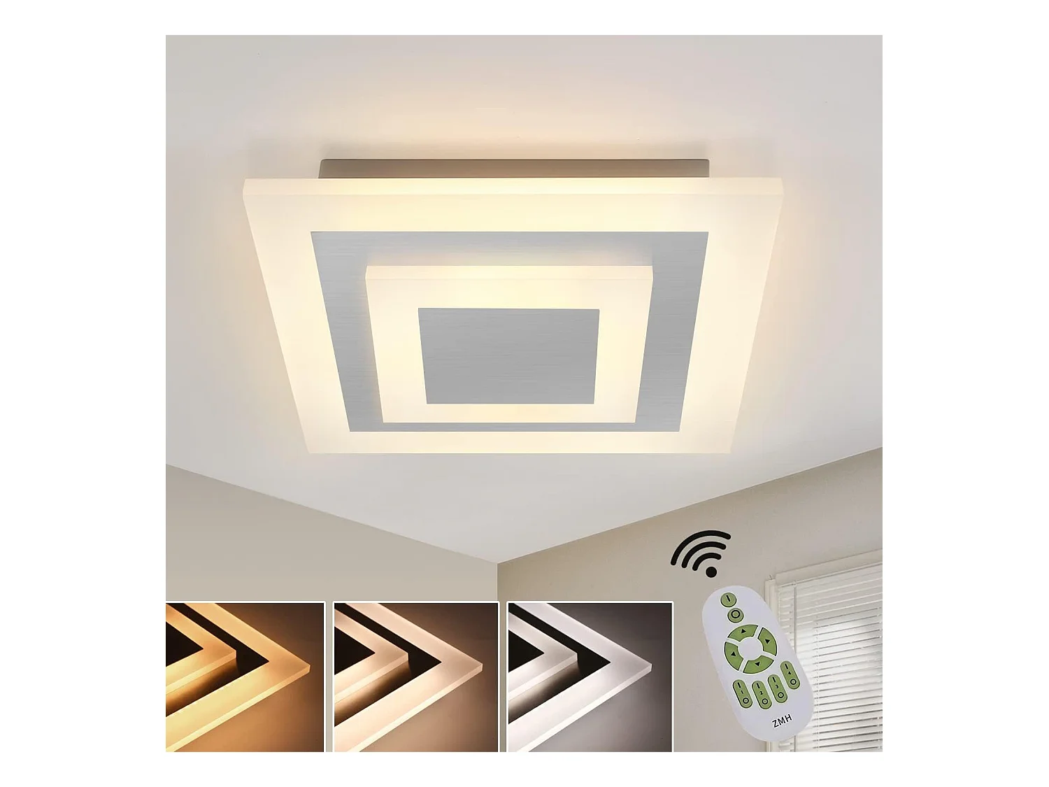 NETTLIFE Plafonnier LED  : lampe de salon 30 cm, lampe de cuisine dimmable 23 W, lampe moderne avec télécommande pour chambre