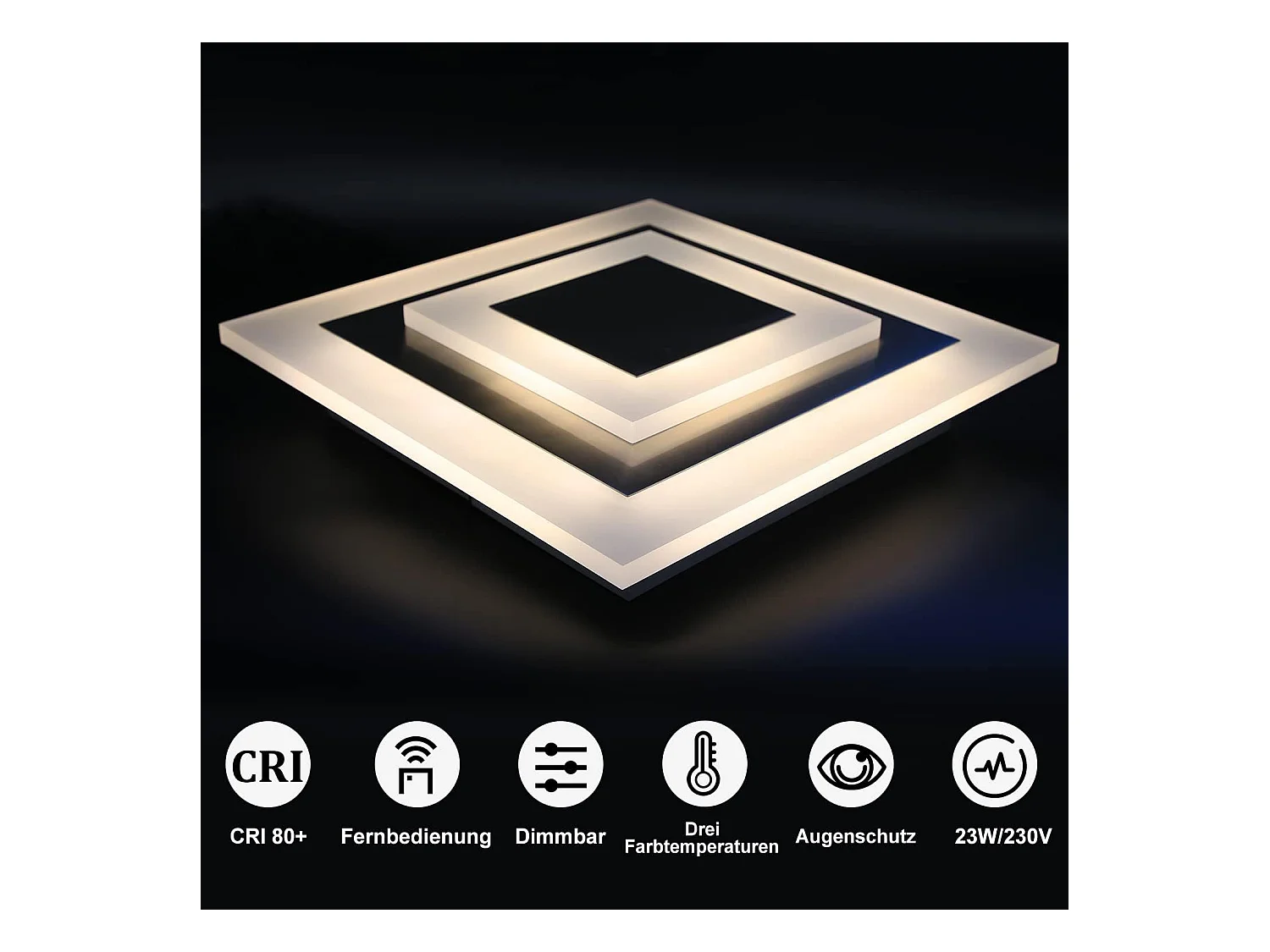 NETTLIFE Plafonnier LED  : lampe de salon 30 cm, lampe de cuisine dimmable 23 W, lampe moderne avec télécommande pour chambre