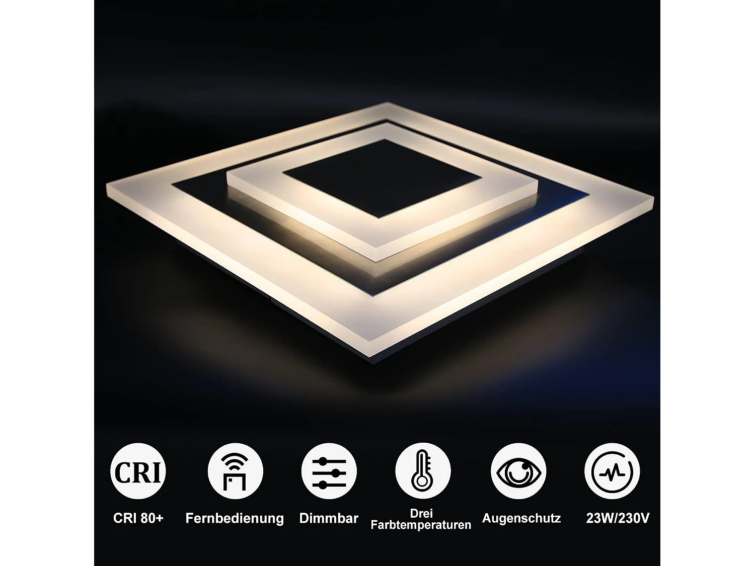 NETTLIFE Plafondlamp LED Wit -vierkant 3000 -6000K Dimbaar Metaal 23W Moderne Keukenverlichting 30cm met Afstandsbediening voor Woonkamer | Slaapkamer | Gang