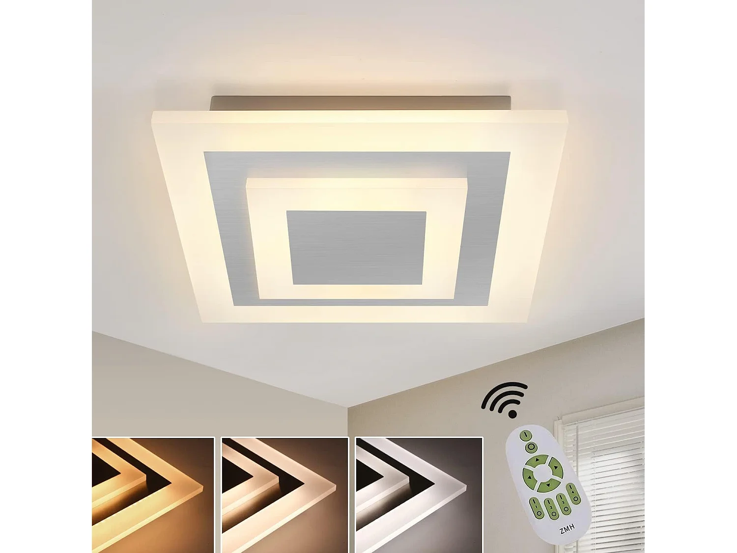 NETTLIFE Plafonnier LED  : lampe de salon 30 cm, lampe de cuisine dimmable 23 W, lampe moderne avec télécommande pour chambre