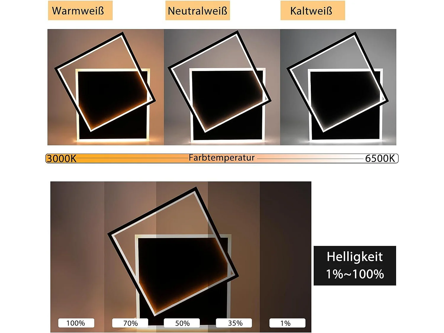 NETTLIFE LED-Deckenleuchte Schlafzimmer, schwarze Lampe, dimmbar, 42 W, moderne Fernbedienung, quadratische Acryl-Deckenlampe für Wohnzimmer, Küche, Esszimmer