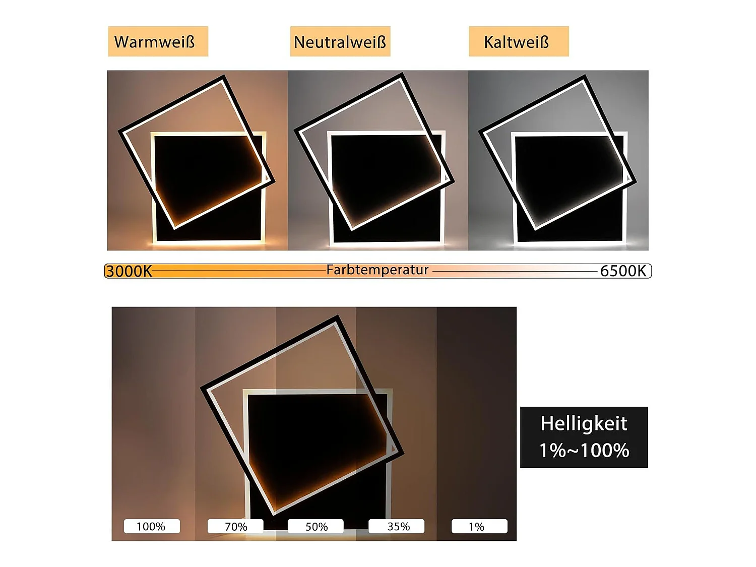 NETTLIFE Plafondlamp LED zwart 42W vierkant 2-Lichts 3000-6000K Dimbaar Metaal Moderne Keukenverlichting met Afstandsbediening voor Woonkamer Slaapkamer Eetkamer