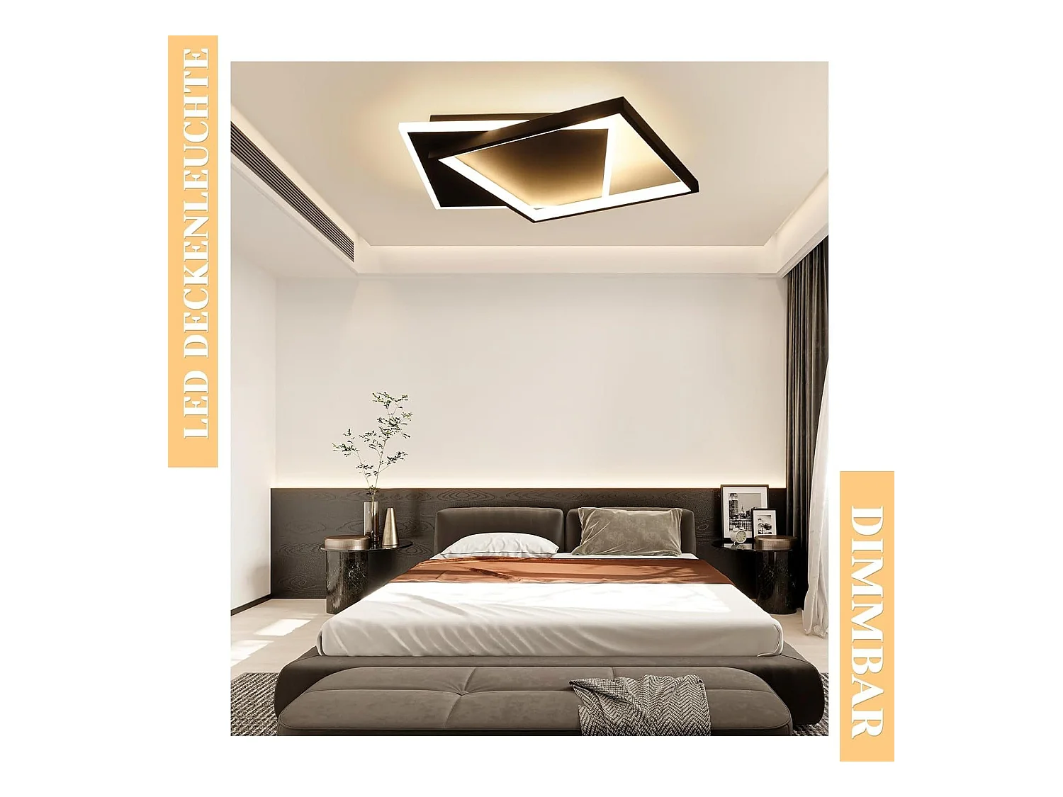 NETTLIFE Plafondlamp LED zwart 42W vierkant 2-Lichts 3000-6000K Dimbaar Metaal Moderne Keukenverlichting met Afstandsbediening voor Woonkamer Slaapkamer Eetkamer