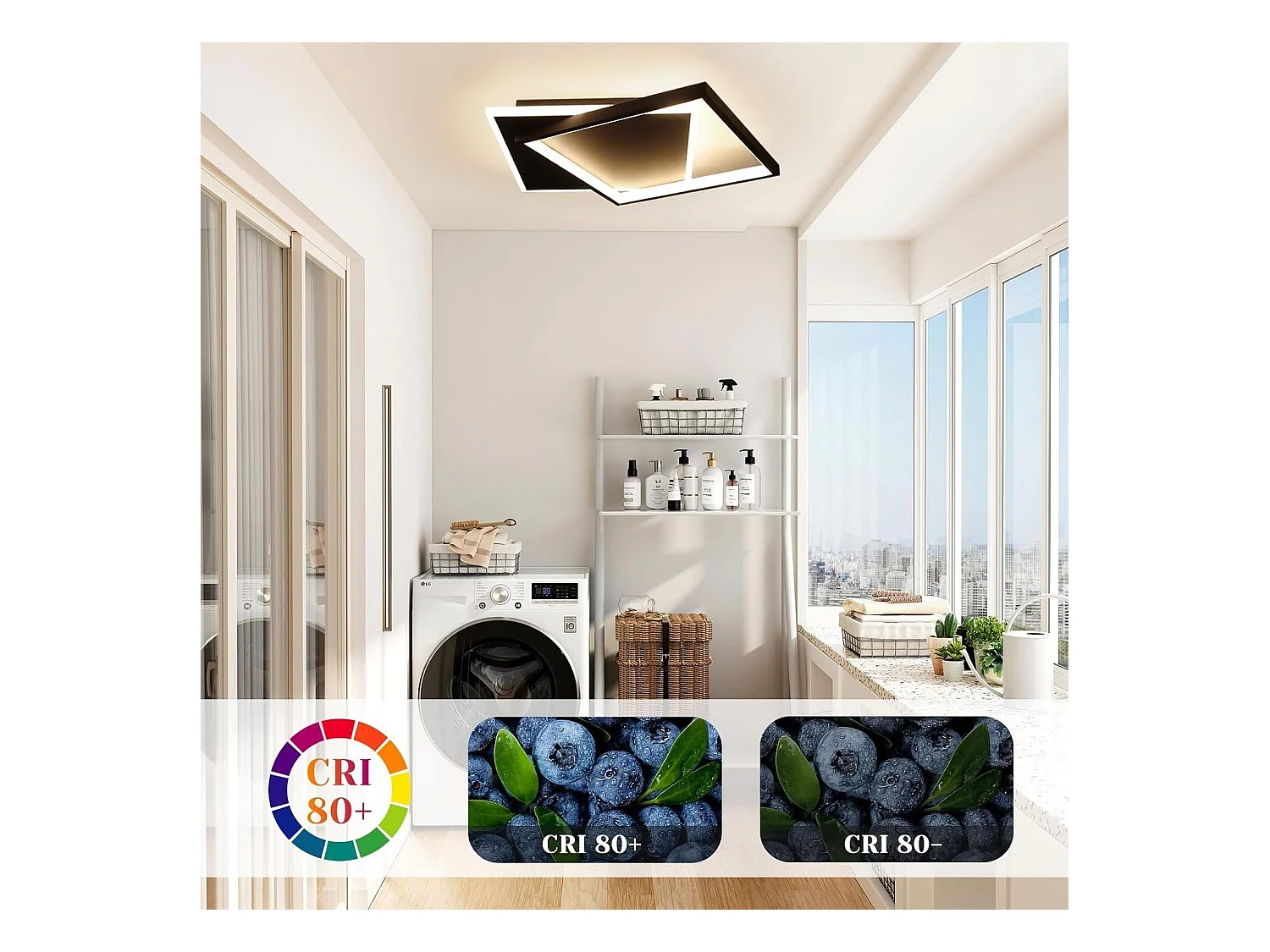 NETTLIFE Plafondlamp LED zwart 42W vierkant 2-Lichts 3000-6000K Dimbaar Metaal Moderne Keukenverlichting met Afstandsbediening voor Woonkamer Slaapkamer Eetkamer