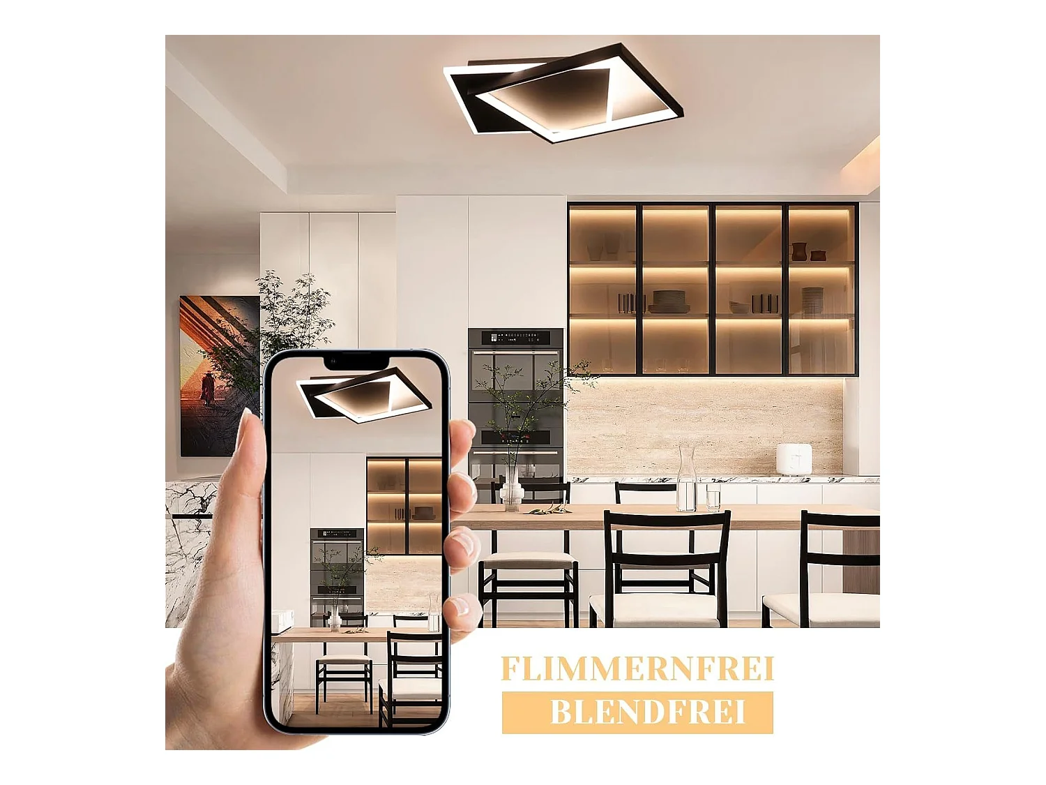 NETTLIFE Plafondlamp LED zwart 42W vierkant 2-Lichts 3000-6000K Dimbaar Metaal Moderne Keukenverlichting met Afstandsbediening voor Woonkamer Slaapkamer Eetkamer