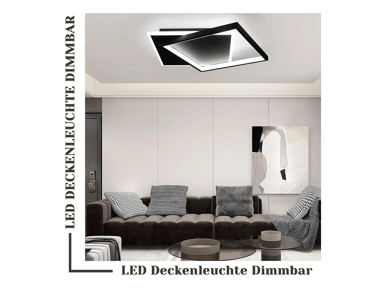 NETTLIFE Plafondlamp LED zwart 42W vierkant 2-Lichts 3000-6000K Dimbaar Metaal Moderne Keukenverlichting met Afstandsbediening voor Woonkamer Slaapkamer Eetkamer