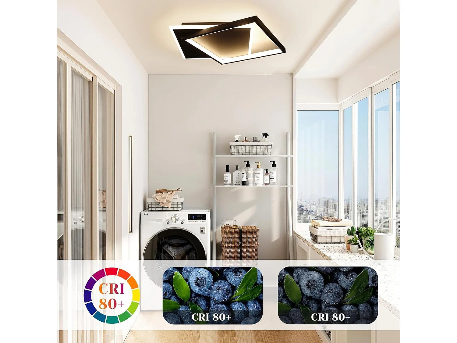 NETTLIFE Lampa sufitowa LED do sypialni Ściemnialna czarna 42W Kwadratowa akrylowa lampa sufitowa z pilotem Nowoczesna do salonu