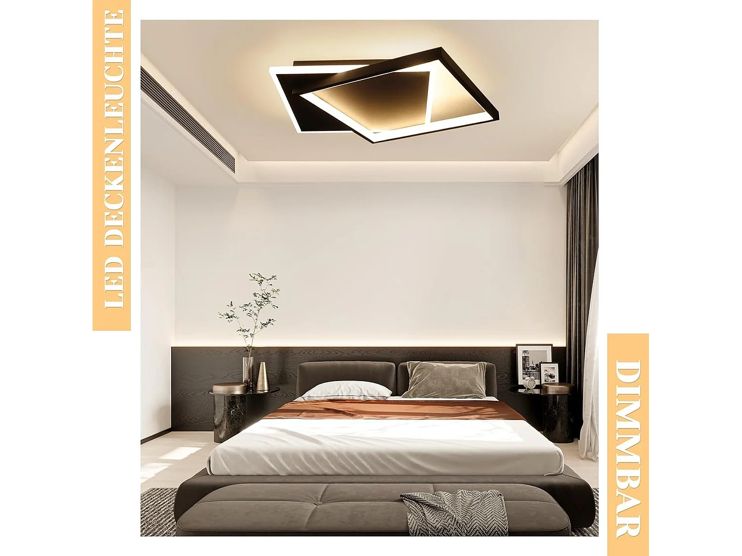 NETTLIFE Plafonnier LED Chambre Noir Lampe Dimmable 42 W Moderne Télécommande Carré Acrylique Plafonnier pour Salon Cuisine Salle à Manger