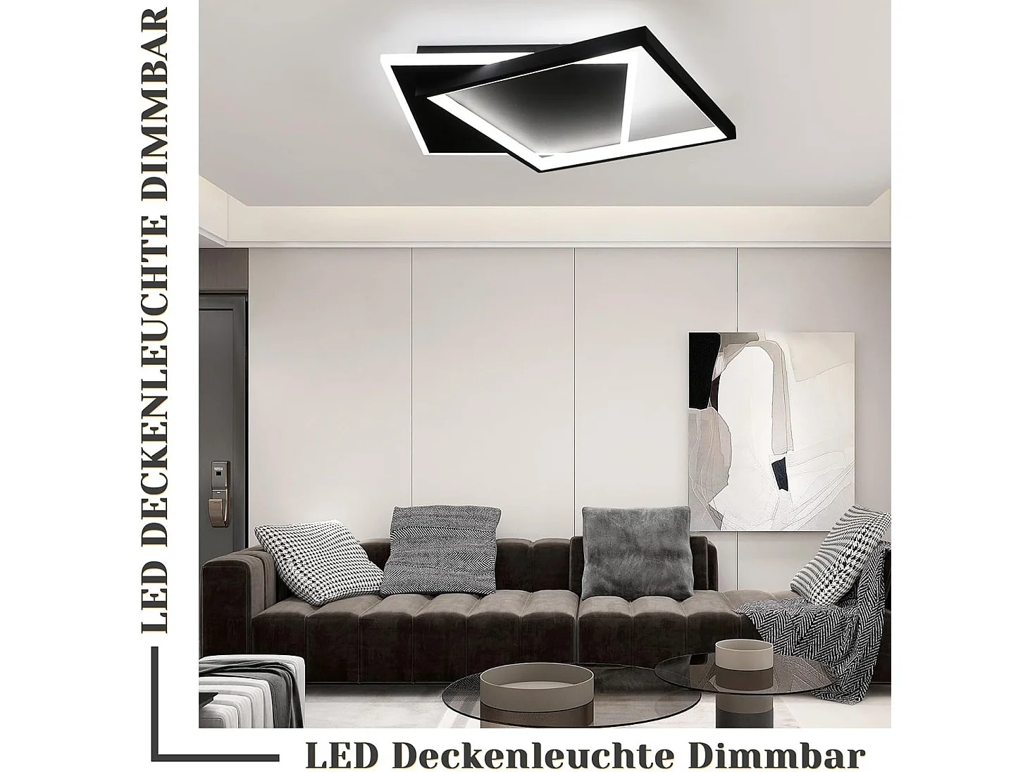 NETTLIFE Plafonnier LED Chambre Noir Lampe Dimmable 42 W Moderne Télécommande Carré Acrylique Plafonnier pour Salon Cuisine Salle à Manger