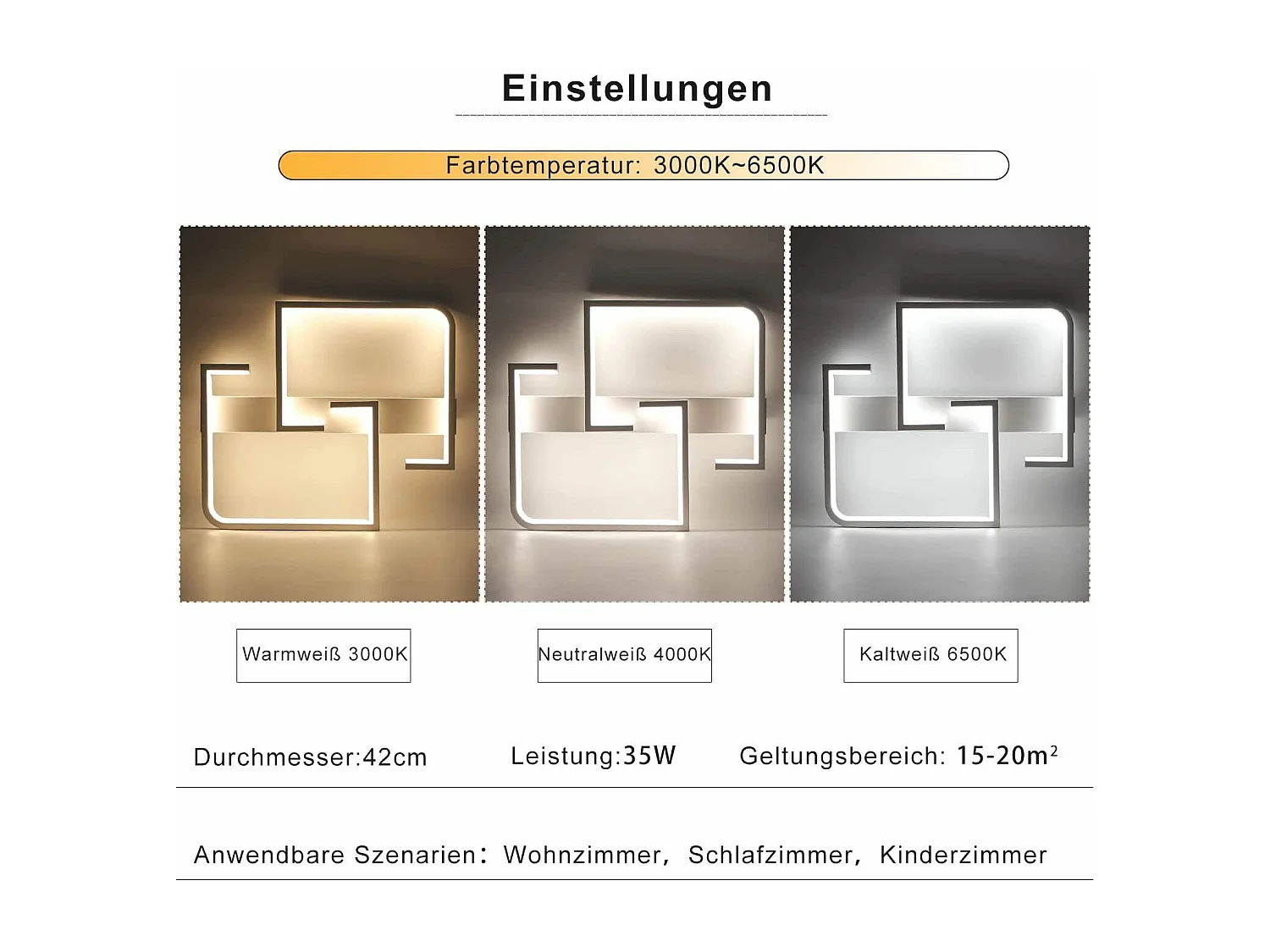 Weiße Metall LED Deckenleuchte 35w Dimmbar Modern Mit Fernbedienung Quadratische Design Lampe
