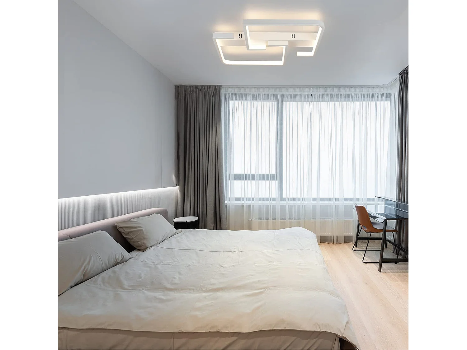 NETTLIFE LED-plafondlamp, wit metaal, 35W, moderne woonkamerlamp, dimbaar met afstandsbediening, vierkante designlamp voor slaapkamer