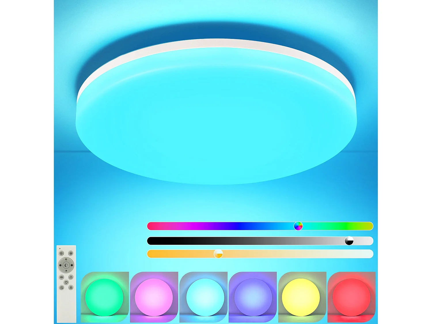 NETTLIFE Plafonnier LED Ø 28 cm Lampe de chambre avec télécommande 24 W Lampe de cuisine RGB Lampe de salle de bain Lampe de couloir plate IP54