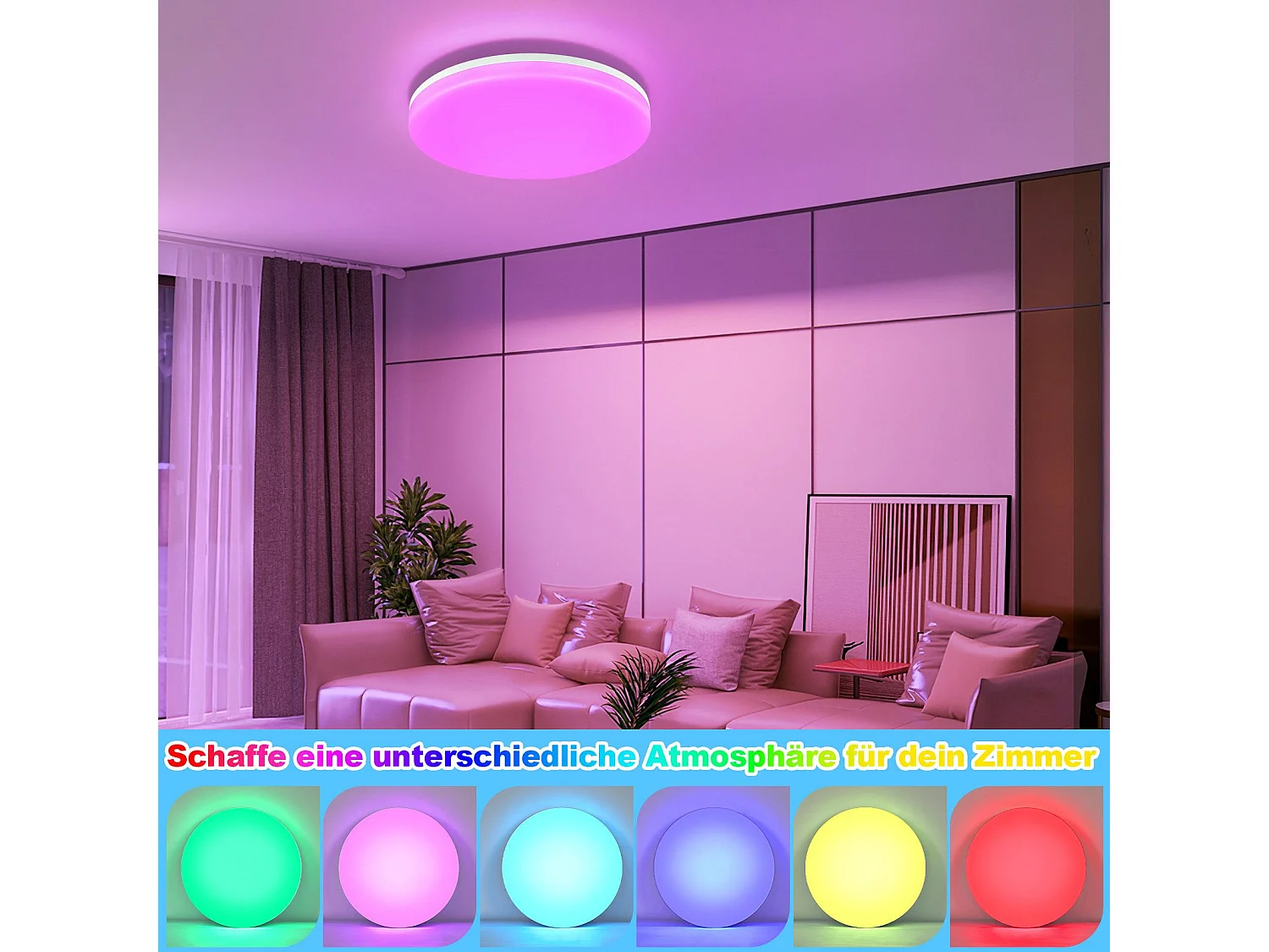 NETTLIFE Plafonnier LED Ø 28 cm Lampe de chambre avec télécommande 24 W Lampe de cuisine RGB Lampe de salle de bain Lampe de couloir plate IP54