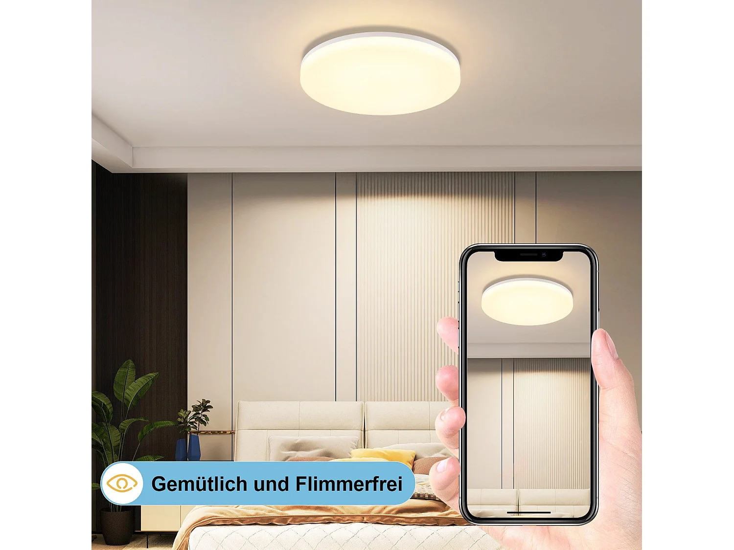 NETTLIFE Plafonnier LED Ø 28 cm Lampe de chambre avec télécommande 24 W Lampe de cuisine RGB Lampe de salle de bain Lampe de couloir plate IP54