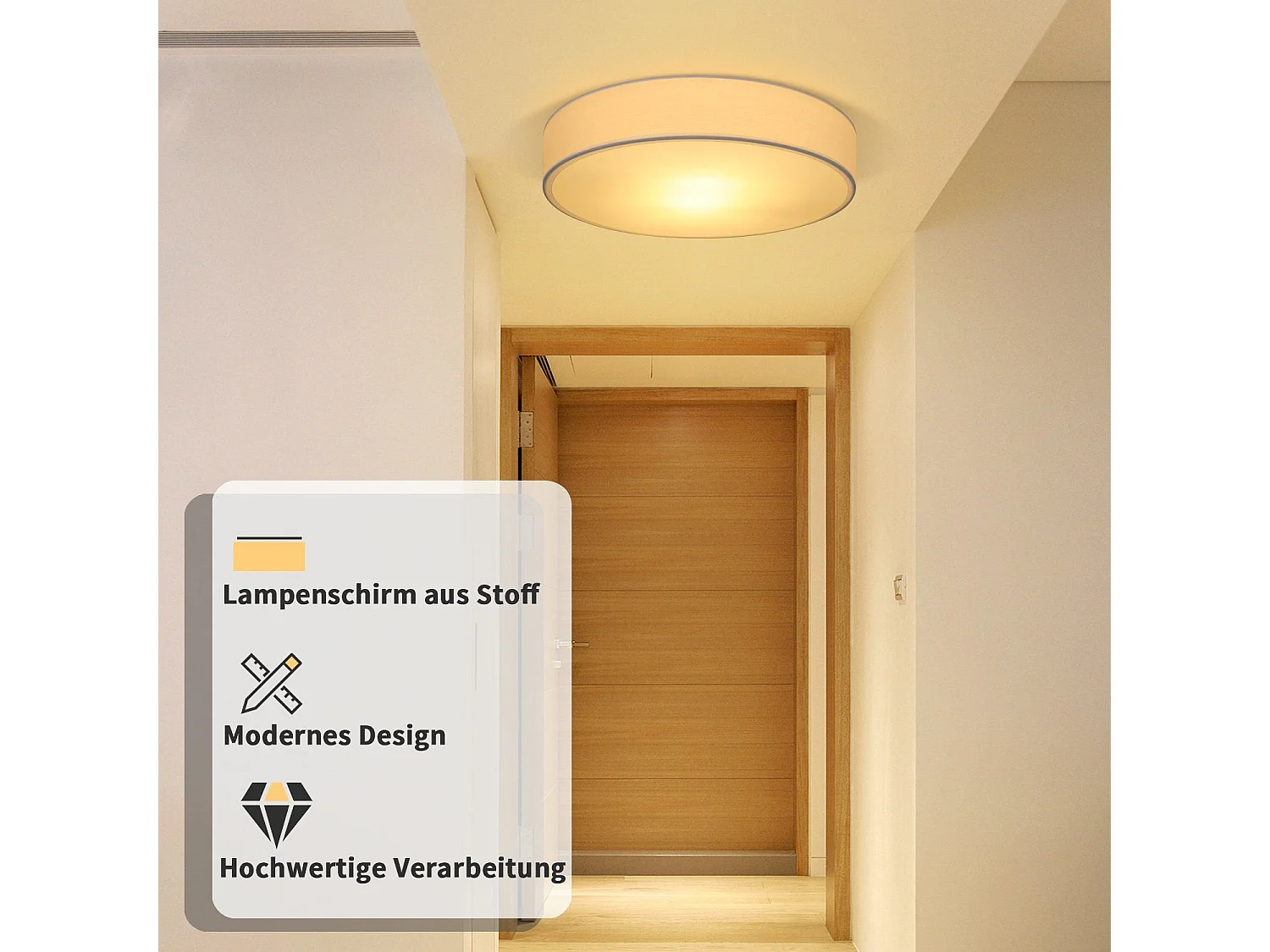 Lámpara de techo NETTLIFE con pantalla de tela redonda de 38 cm, E27, moderna lámpara de techo para dormitorio