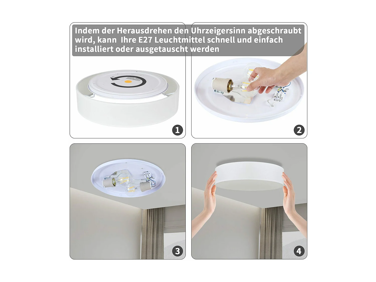 Lámpara de techo NETTLIFE con pantalla de tela redonda de 38 cm, E27, moderna lámpara de techo para dormitorio