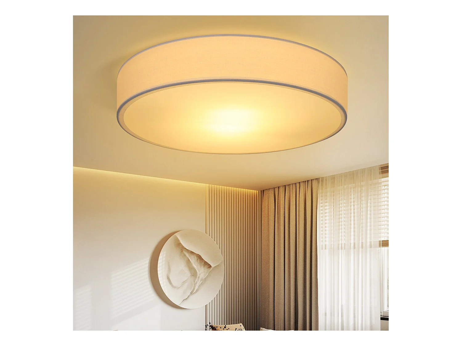 Plafonnier NETTLIFE abat-jour en tissu rond 38CM E27 lampe de plafond de chambre moderne