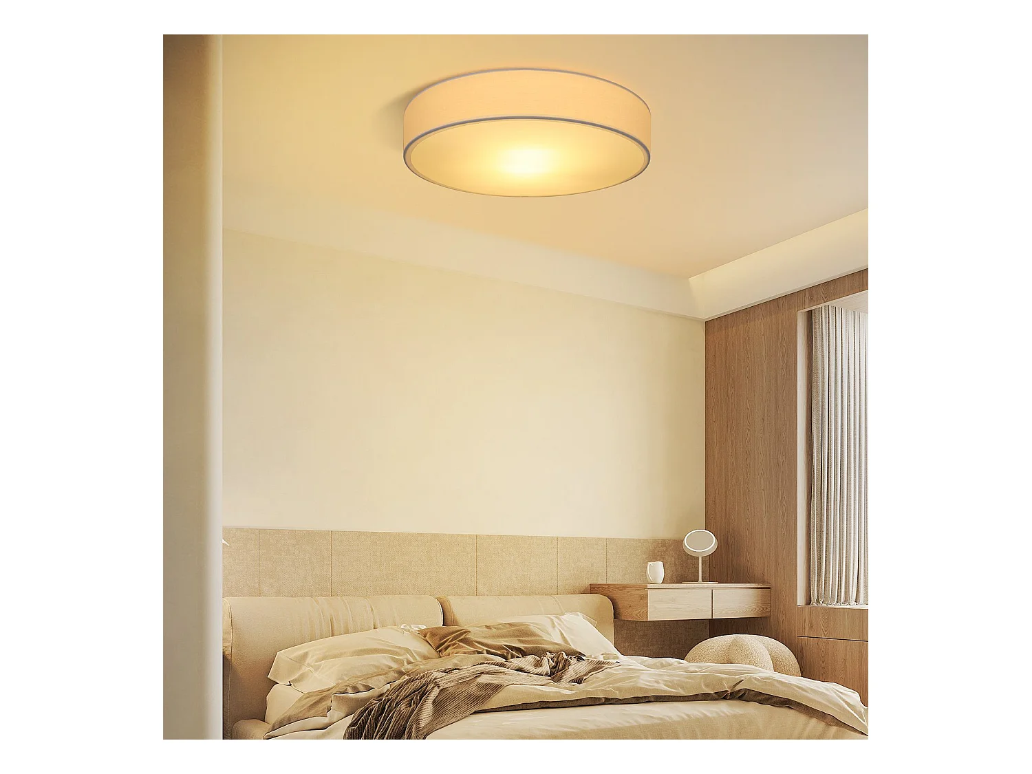 Plafonnier NETTLIFE abat-jour en tissu rond 38CM E27 lampe de plafond de chambre moderne