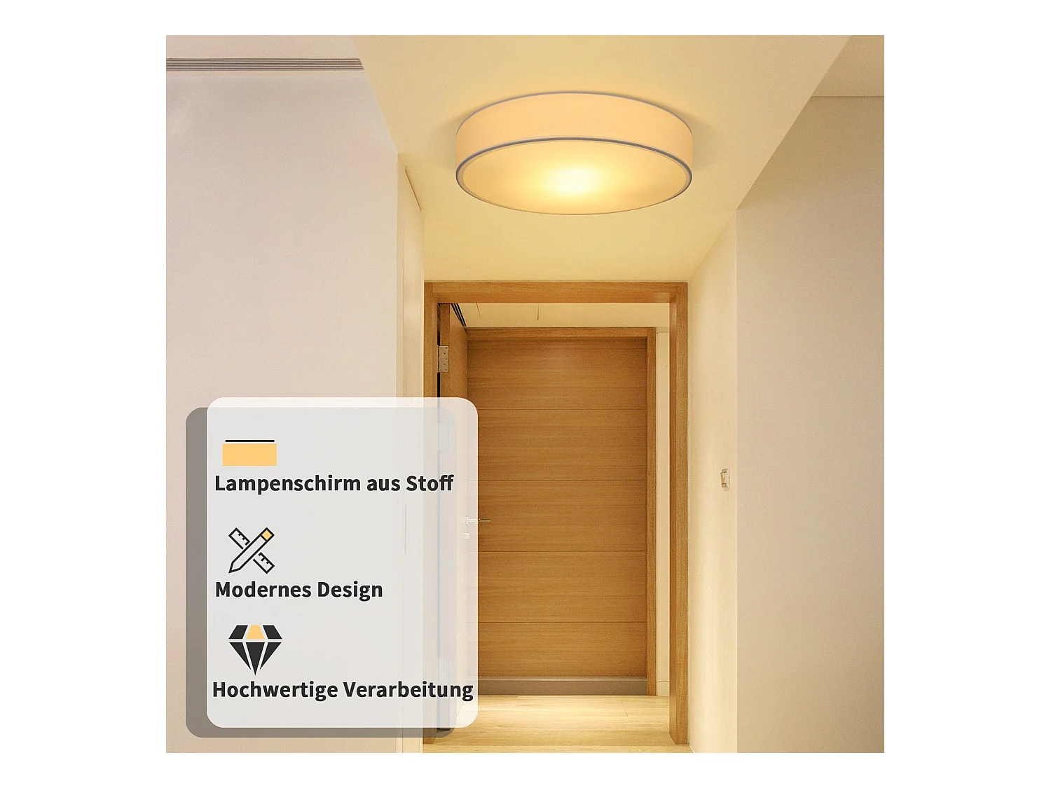 Plafonnier NETTLIFE abat-jour en tissu rond 38CM E27 lampe de plafond de chambre moderne