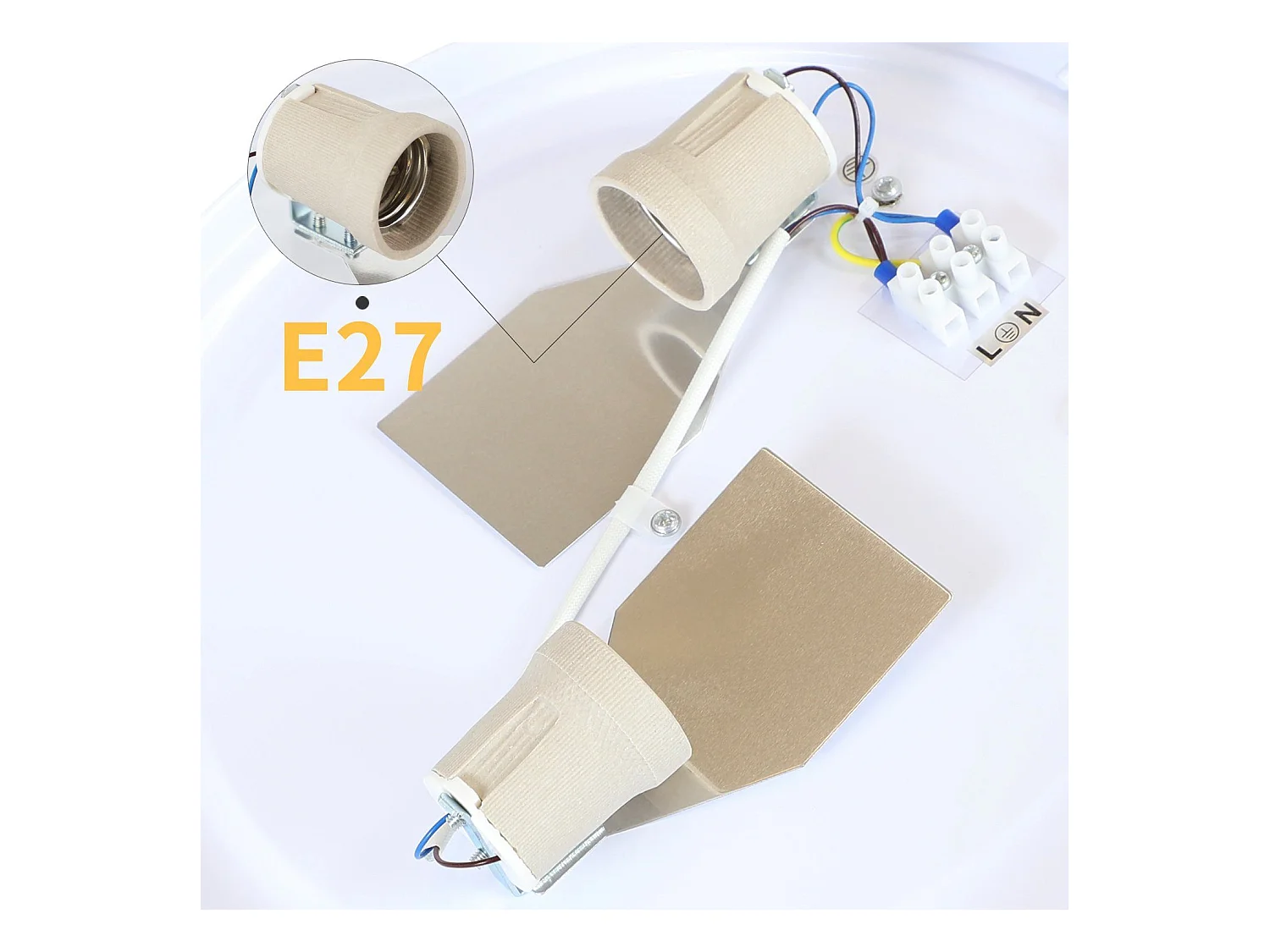 Plafonnier NETTLIFE abat-jour en tissu rond 38CM E27 lampe de plafond de chambre moderne