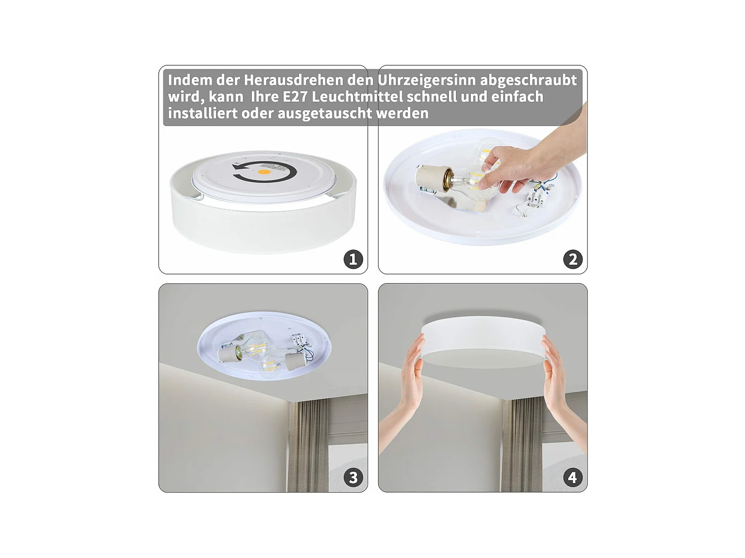 Plafonnier NETTLIFE abat-jour en tissu rond 38CM E27 lampe de plafond de chambre moderne