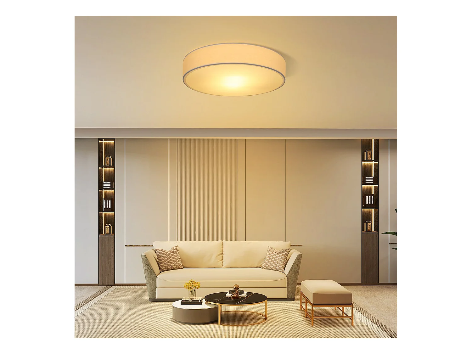 Plafonnier NETTLIFE abat-jour en tissu rond 38CM E27 lampe de plafond de chambre moderne
