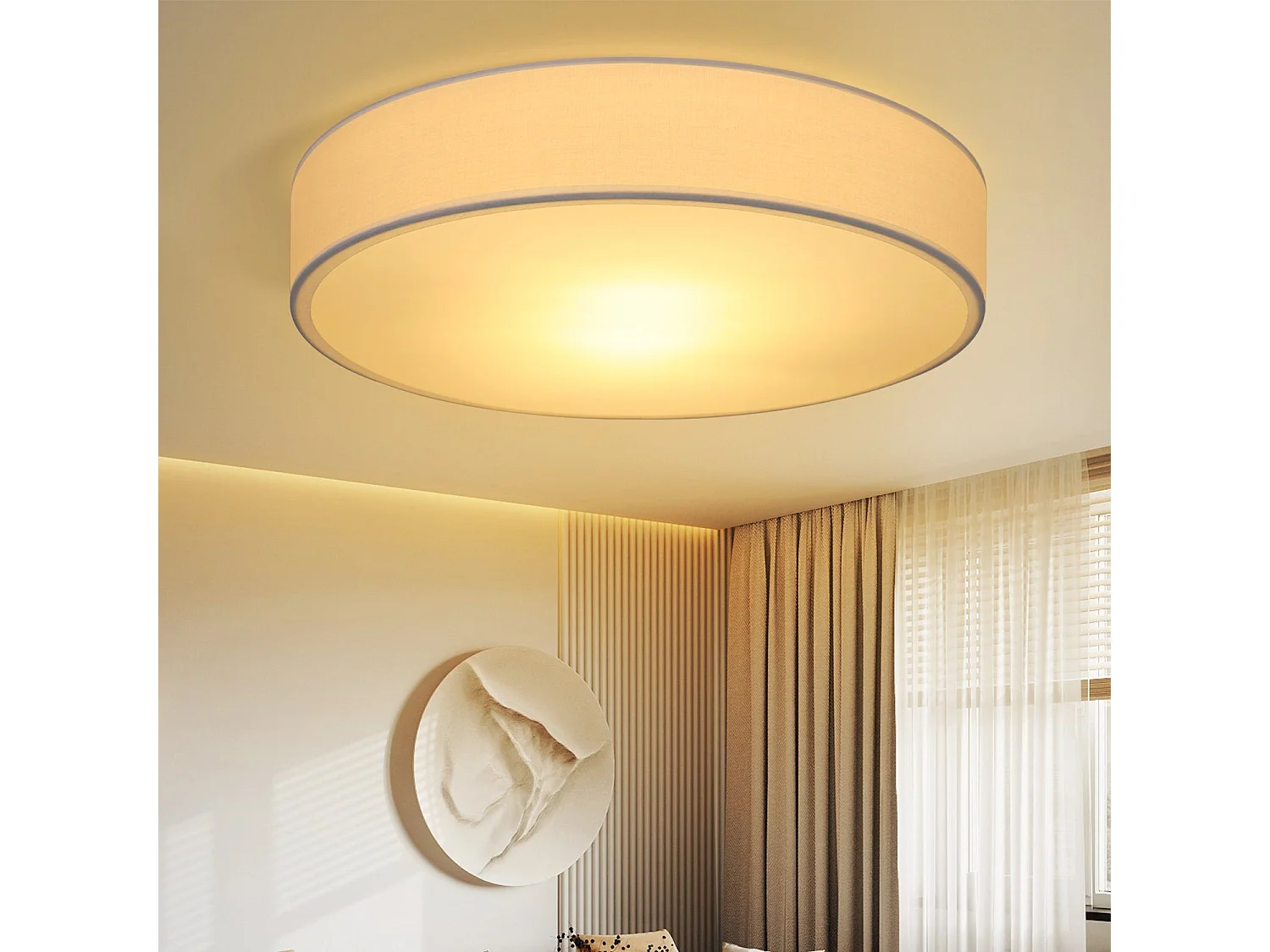 Plafonnier NETTLIFE abat-jour en tissu rond 38CM E27 lampe de plafond de chambre moderne