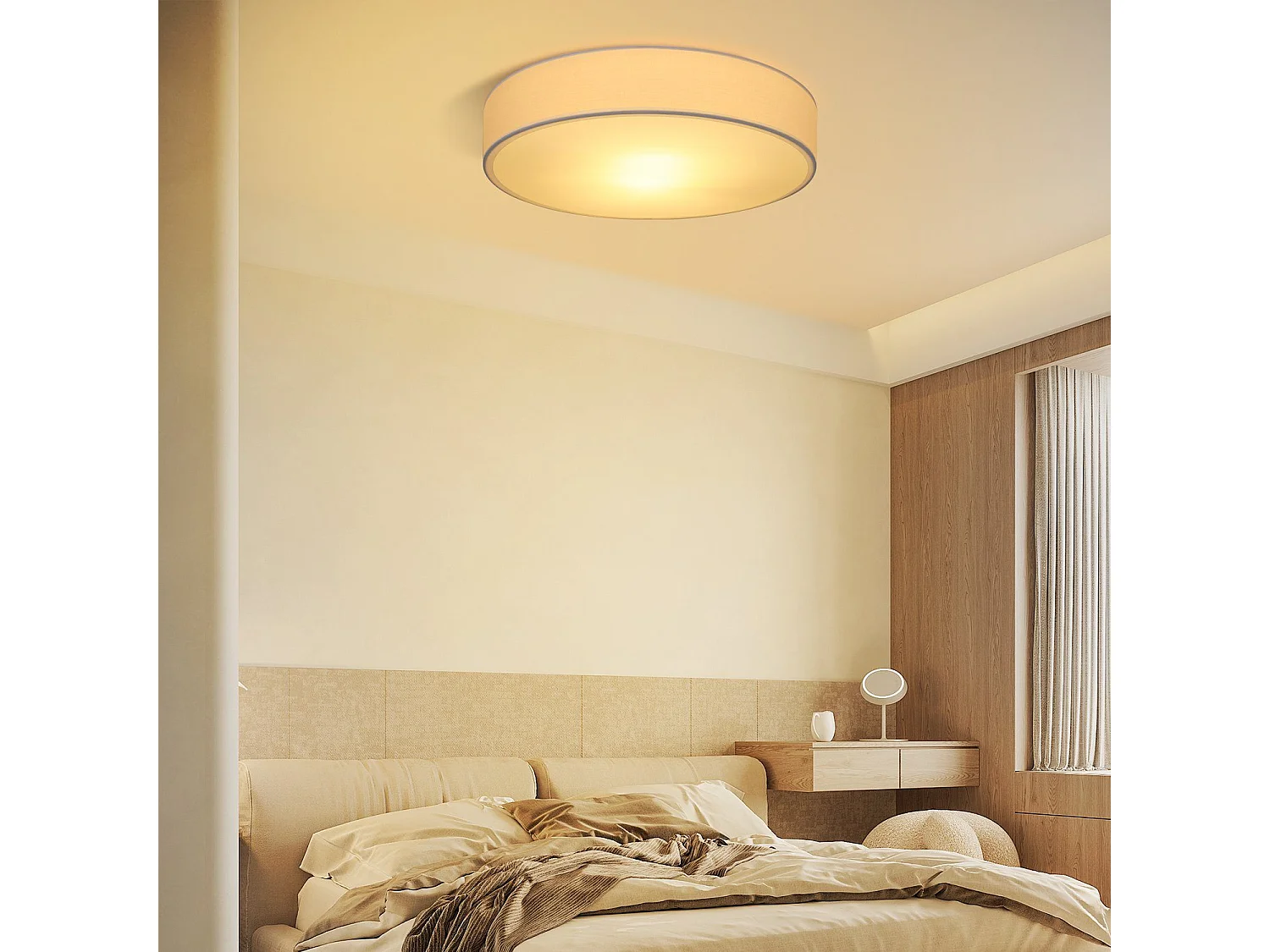 Plafonnier NETTLIFE abat-jour en tissu rond 38CM E27 lampe de plafond de chambre moderne