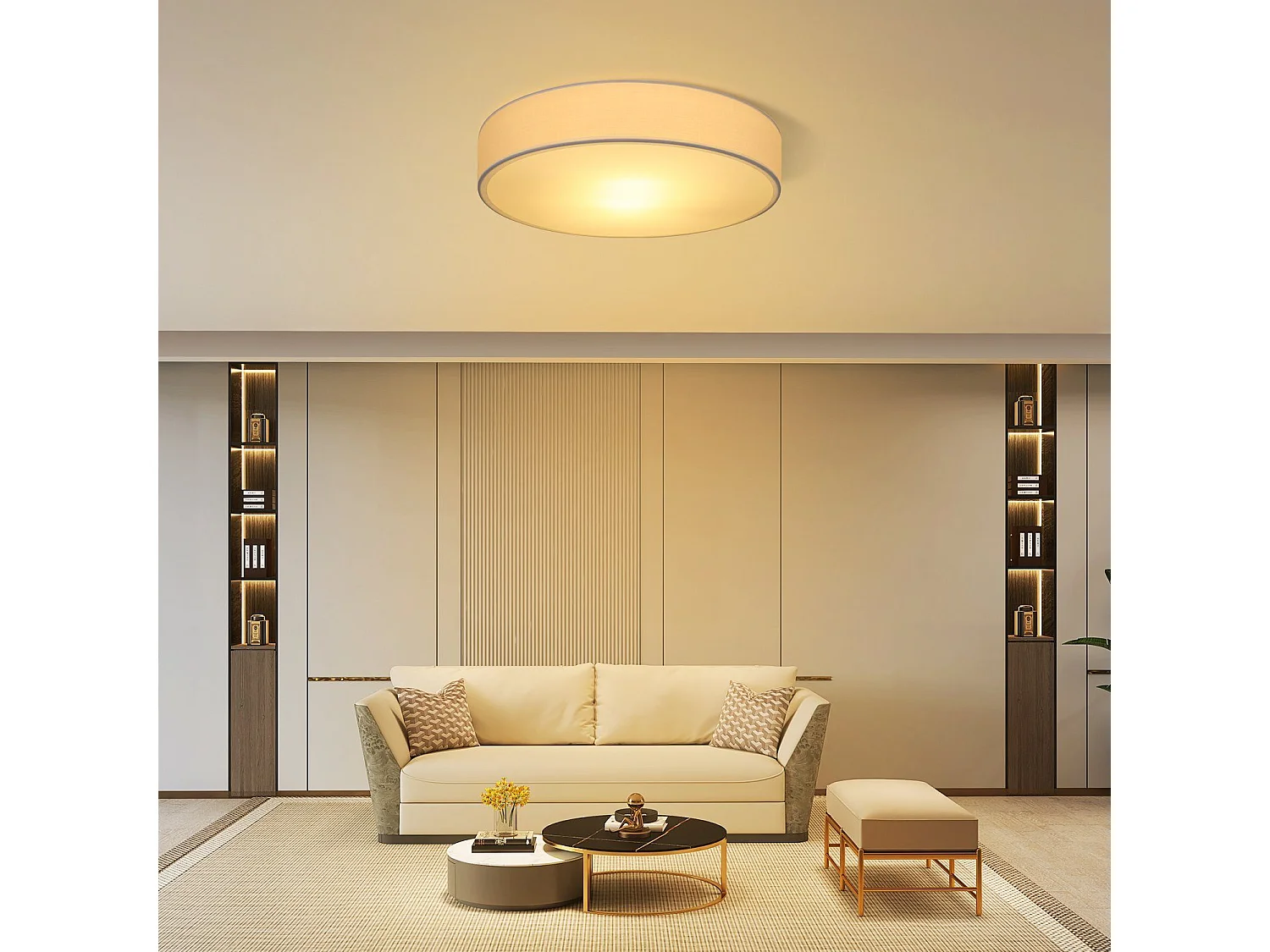 Plafonnier NETTLIFE abat-jour en tissu rond 38CM E27 lampe de plafond de chambre moderne