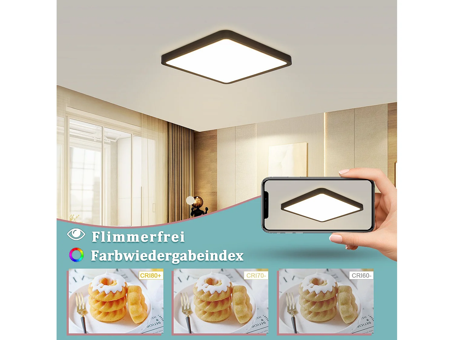 NETTLIFE Plafondlamp - LED - Ø 23 cm - Zwart plafonniére - 18W - neutraal wit licht - rechthoek