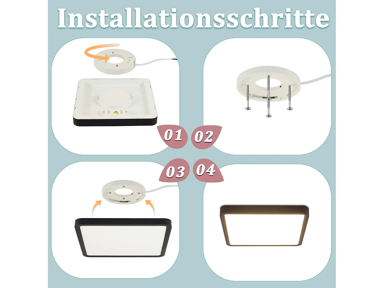 NETTLIFE Plafondlamp - LED - Ø 23 cm - Zwart plafonniére - 18W - neutraal wit licht - rechthoek