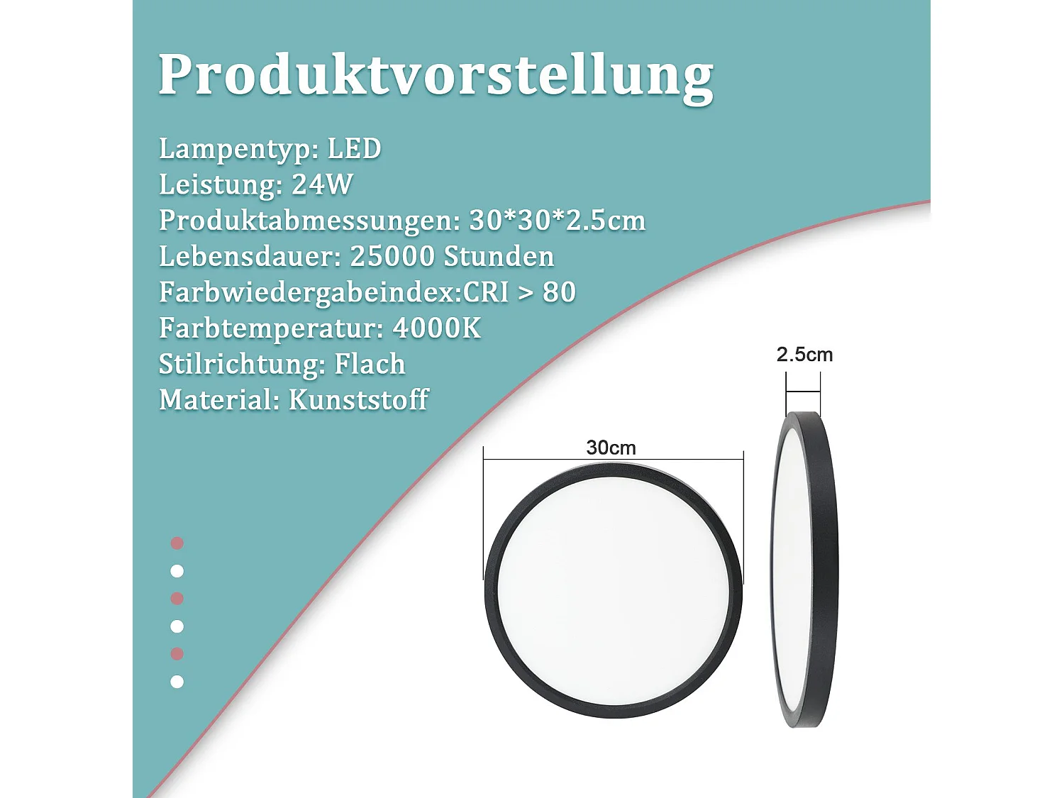 NETTLIFE Plafonnier LED Plat pour Chambre à Coucher Noir 23cm Chambre à Coucher 18W Lampe de Lampe de Couloir carrée 4000K pour Salle de Bain Cuisine