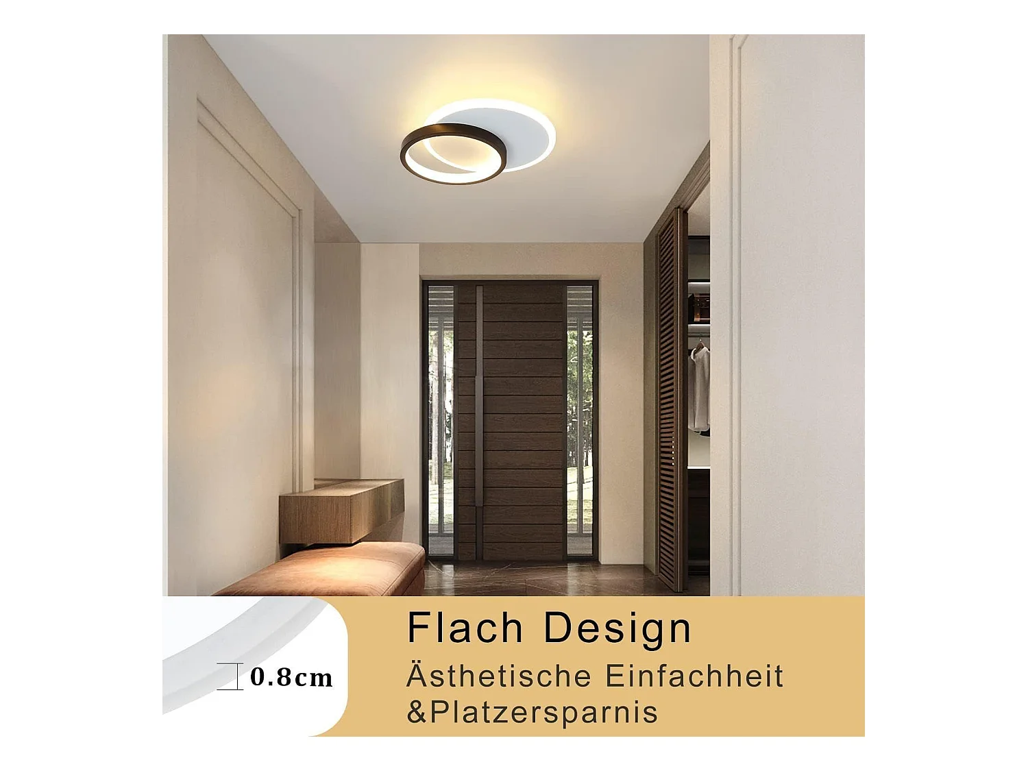 NETTLIFE Plafondlamp LED - rond - Wit en Zwart - 24.5cm - 2-Lichts - 3000K Warm Wit Licht - Moderne Slaapkamerverlichting - voor Keuken | Woonkamer | Hotel - 22W