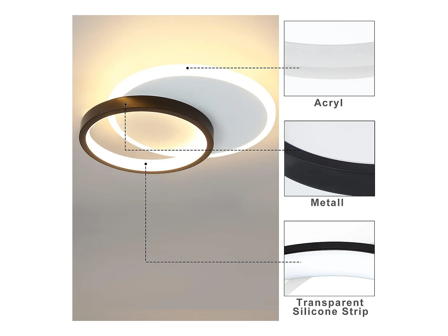 NETTLIFE Plafondlamp LED - rond - Wit en Zwart - 24.5cm - 2-Lichts - 3000K Warm Wit Licht - Moderne Slaapkamerverlichting - voor Keuken | Woonkamer | Hotel - 22W