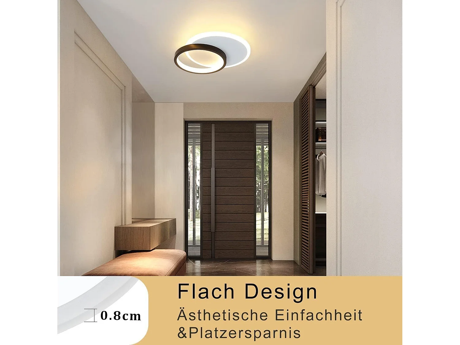 NETTLIFE Plafondlamp LED - rond - Wit en Zwart - 24.5cm - 2-Lichts - 3000K Warm Wit Licht - Moderne Slaapkamerverlichting - voor Keuken | Woonkamer | Hotel - 22W