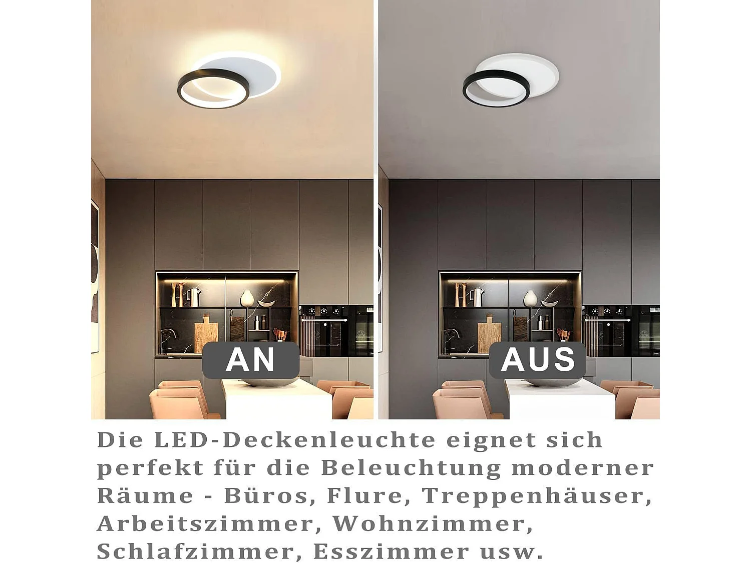 NETTLIFE Plafondlamp LED - rond - Wit en Zwart - 24.5cm - 2-Lichts - 3000K Warm Wit Licht - Moderne Slaapkamerverlichting - voor Keuken | Woonkamer | Hotel - 22W