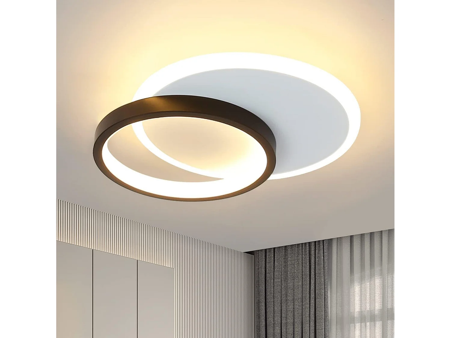 NETTLIFE Plafondlamp LED - rond - Wit en Zwart - 24.5cm - 2-Lichts - 3000K Warm Wit Licht - Moderne Slaapkamerverlichting - voor Keuken | Woonkamer | Hotel - 22W