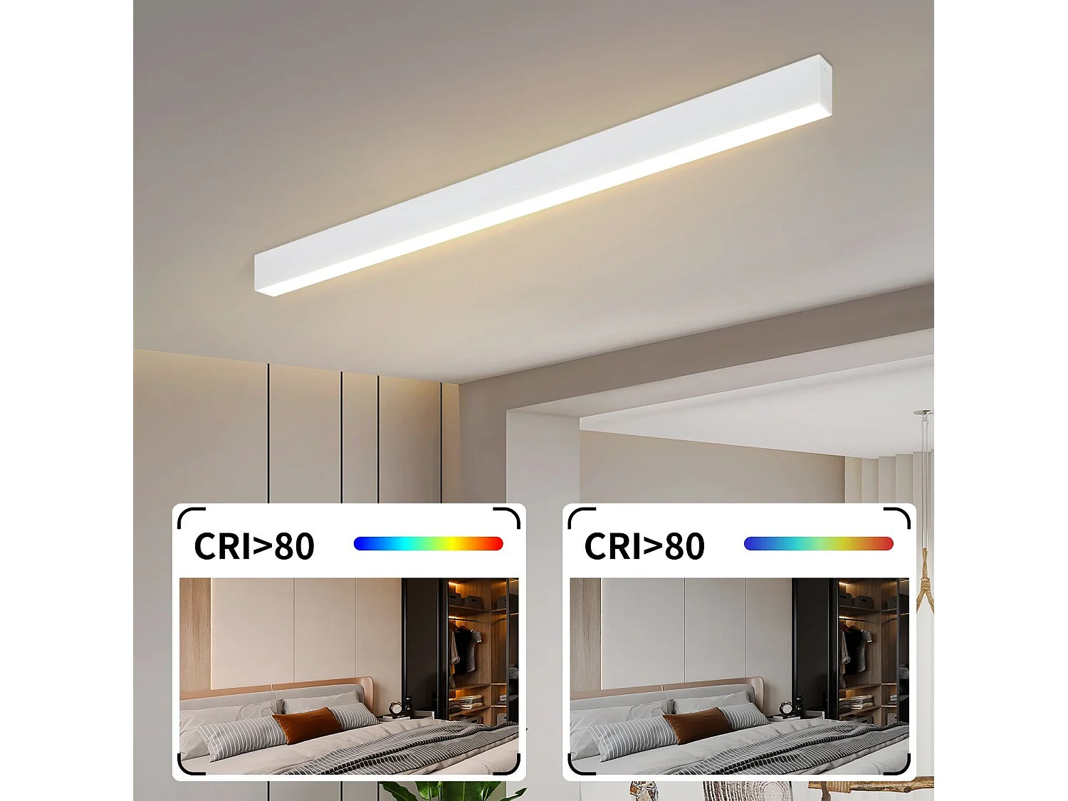 NETTLIFE Plafonnier LED Noir Moderne 107CM Longue Dimmable avec Télécommande Lampe de Bureau 32W Panneau pour Cuisine Chambre