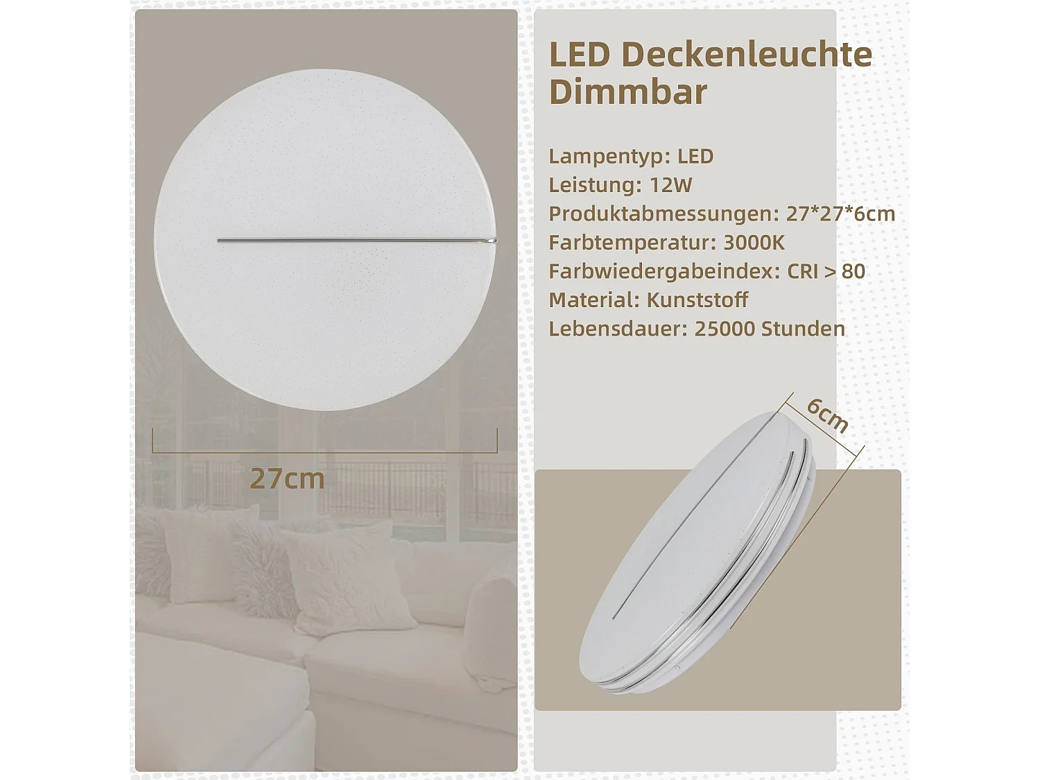NETTLIFE LED Plafondlamp - rond - moderne - wit - 3000K warm wit - sterrenhemel slaapkamerlamp 27cm - 12W keukenlamp - voor hal | woonkamer | kinderkamer