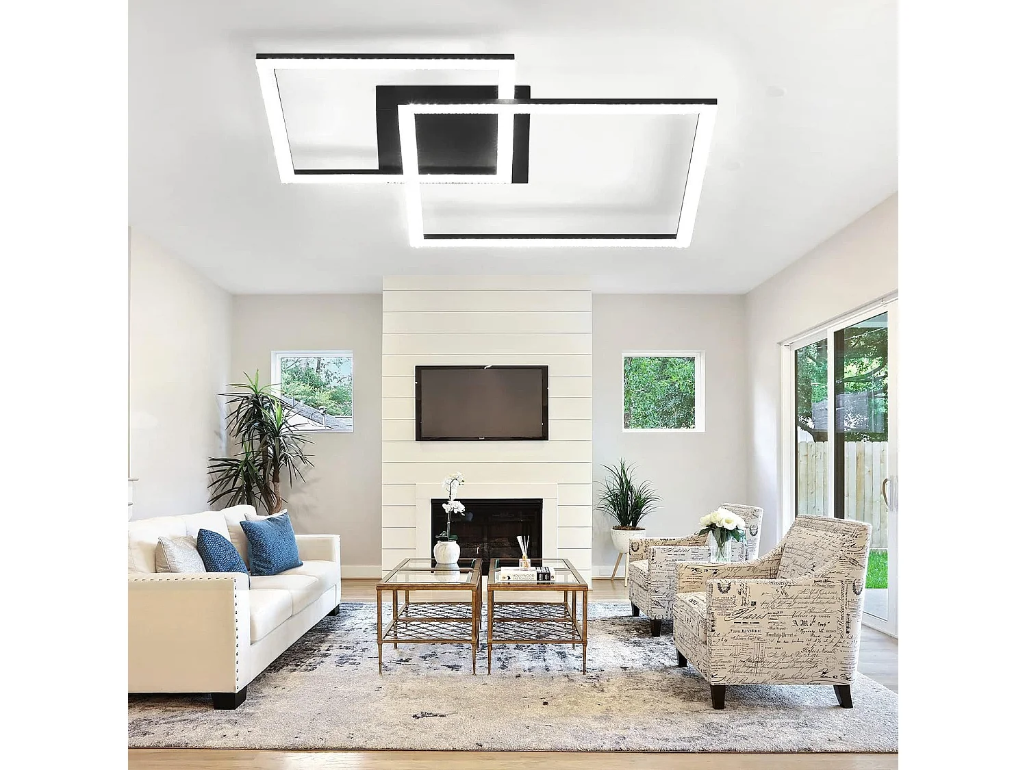 NETTLIFE Lámpara de Techo LED 3000K-6500K, Lámpara de Cocina Regulable de 54W Diseño Cuadrado Moderno Negro con Control Remoto para Dormitorio Cocina