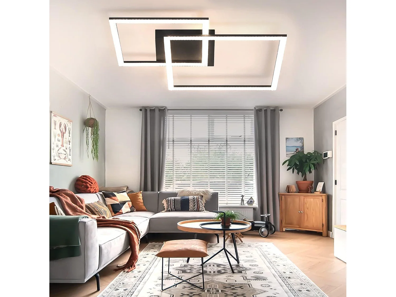 NETTLIFE Lámpara de Techo LED 3000K-6500K, Lámpara de Cocina Regulable de 54W Diseño Cuadrado Moderno Negro con Control Remoto para Dormitorio Cocina