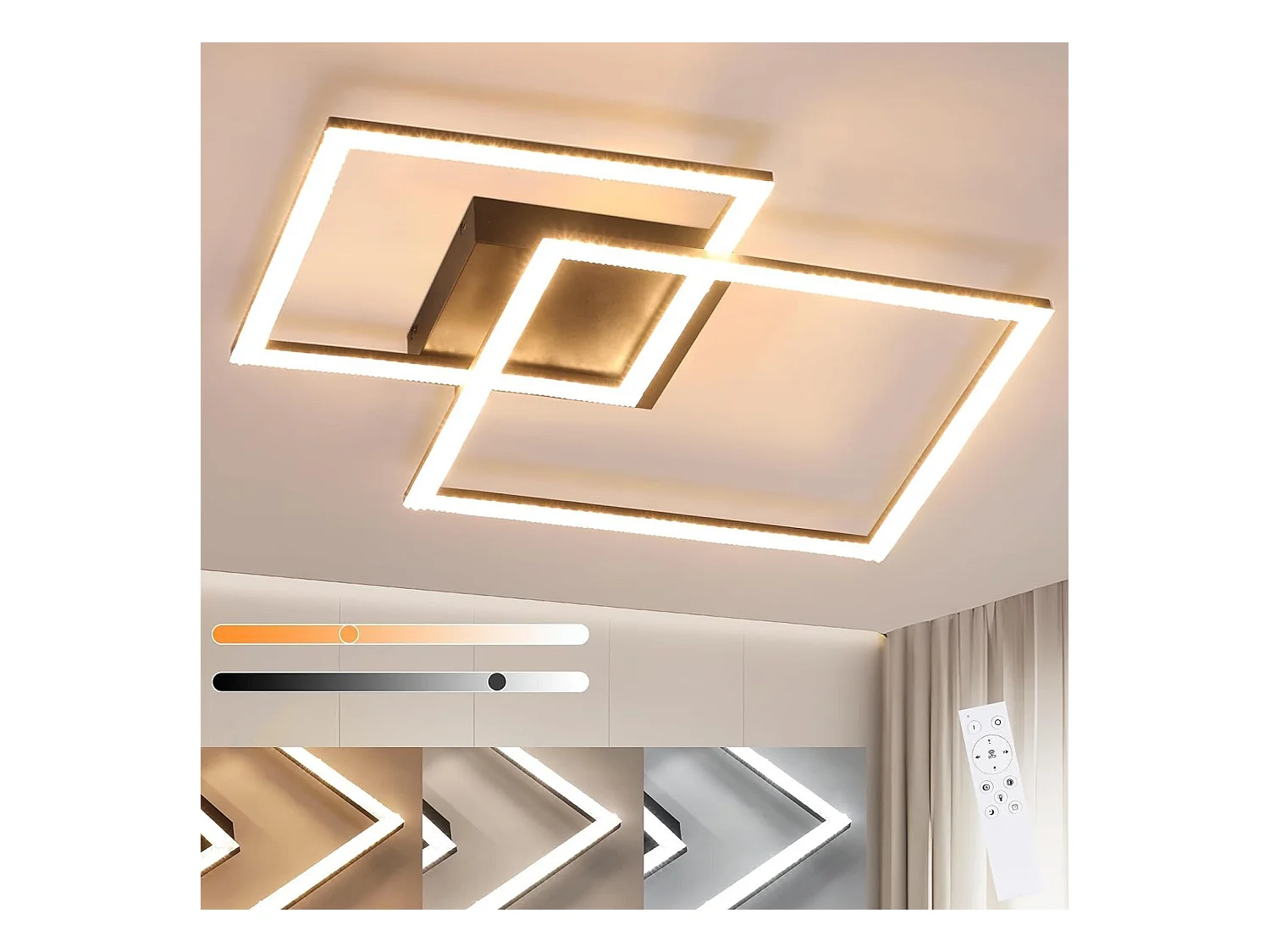 NETTLIFE Plafonnier LED 3000K-6500K, 54W Lampe de Cuisine à Intensité Variable  Noir Design Moderne Carrés avec Télécommande pour Chambre Cuisine