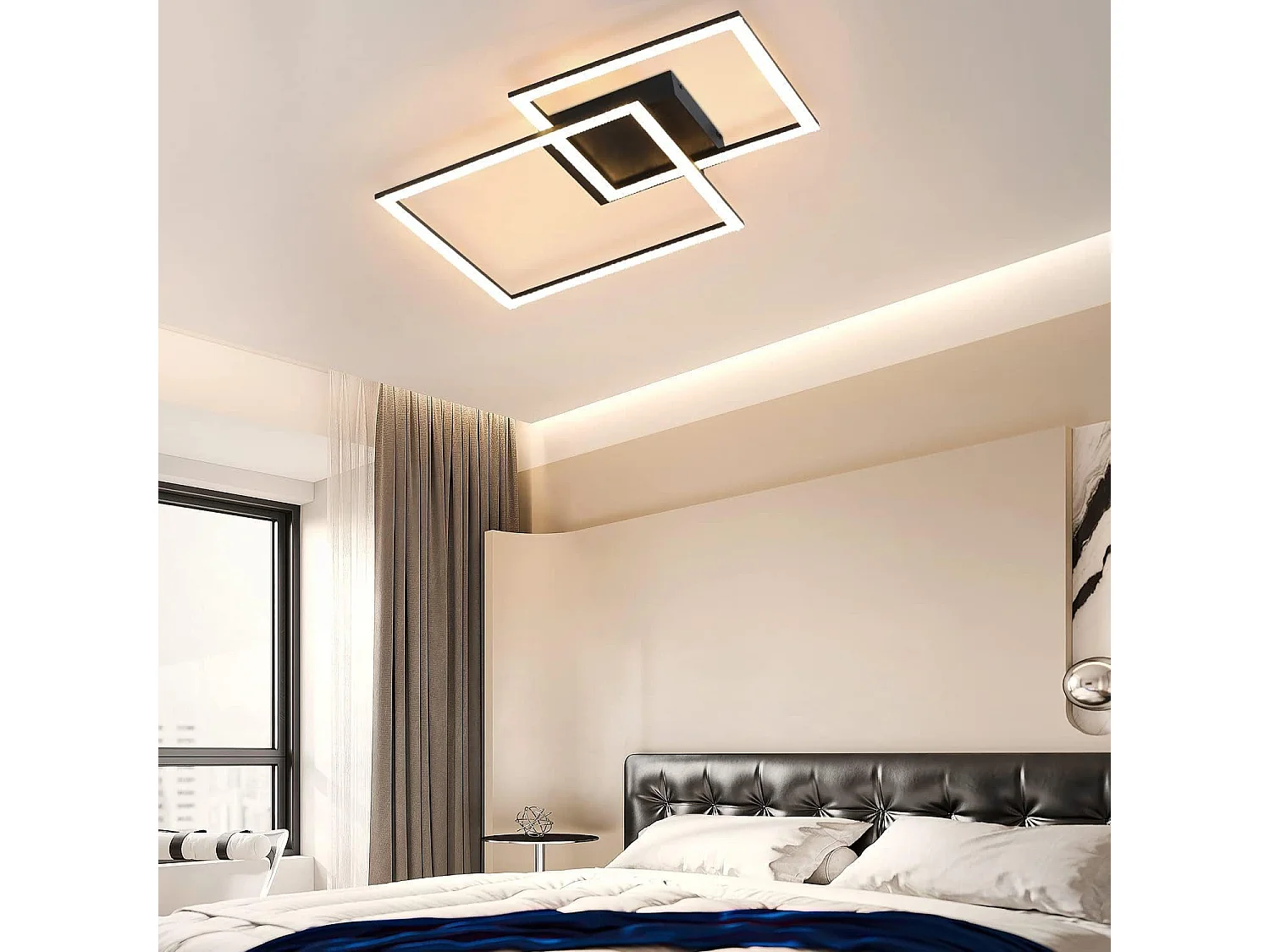 NETTLIFE Plafonnier LED 3000K-6500K, 54W Lampe de Cuisine à Intensité Variable  Noir Design Moderne Carrés avec Télécommande pour Chambre Cuisine