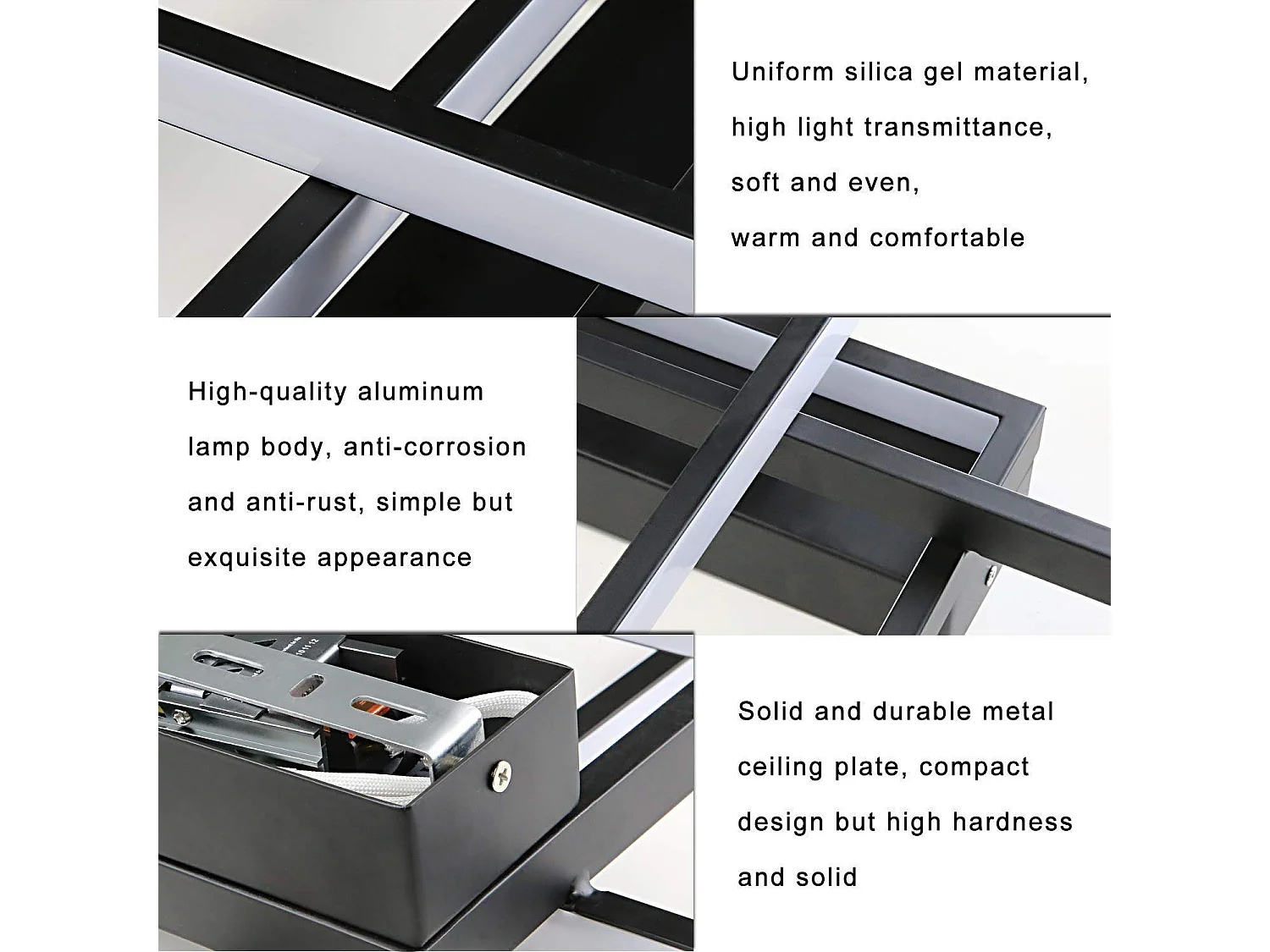 NETTLIFE Lámpara techo LED, Iluminación moderna 3 cuadrados, 67x47x10cm, Metal 35W, Pared, Negro, 3000K